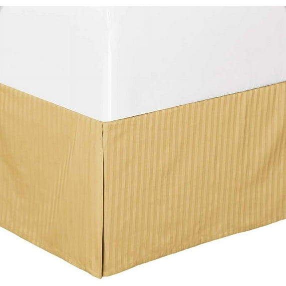 Sheetsnthings Damask Striped 300-Thread-Count, 100% Cotton California King Pleated Tailored, 15-Inch Drop, Split Corners Bed Skirt, Gold