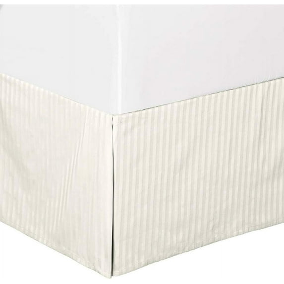 Sheetsnthings Damask Striped 300-Thread-Count, 100% Cotton California King Pleated Tailored, 15-Inch Drop, Split Corners Bed Skirt, Ivory
