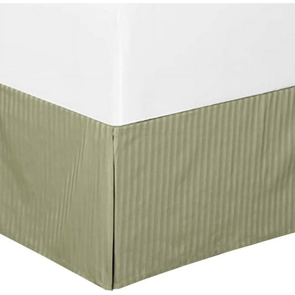 Sheetsnthings Damask Striped 300-Thread-Count, 100% Cotton California King Pleated Tailored, 15-Inch Drop, Split Corners Bed Skirt, Sage