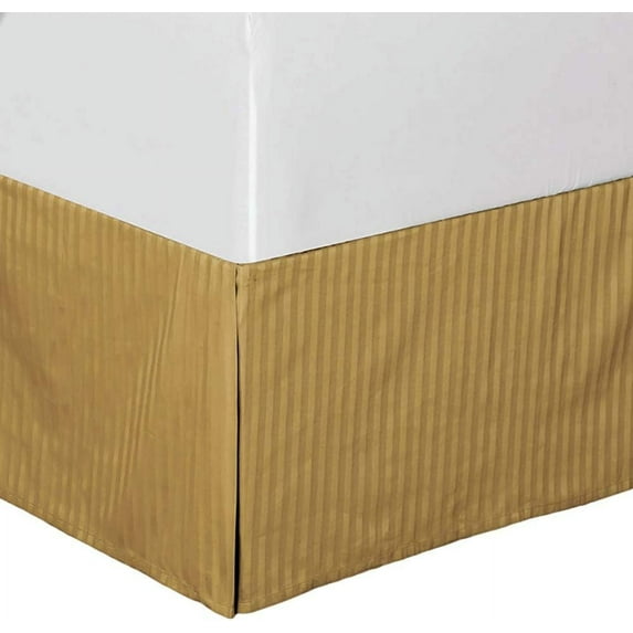 Sheetsnthings Damask Striped 300-Thread-Count, 100% Cotton Queen Pleated Tailored, 15-Inch Drop, Split Corners Bed Skirt, Bronze