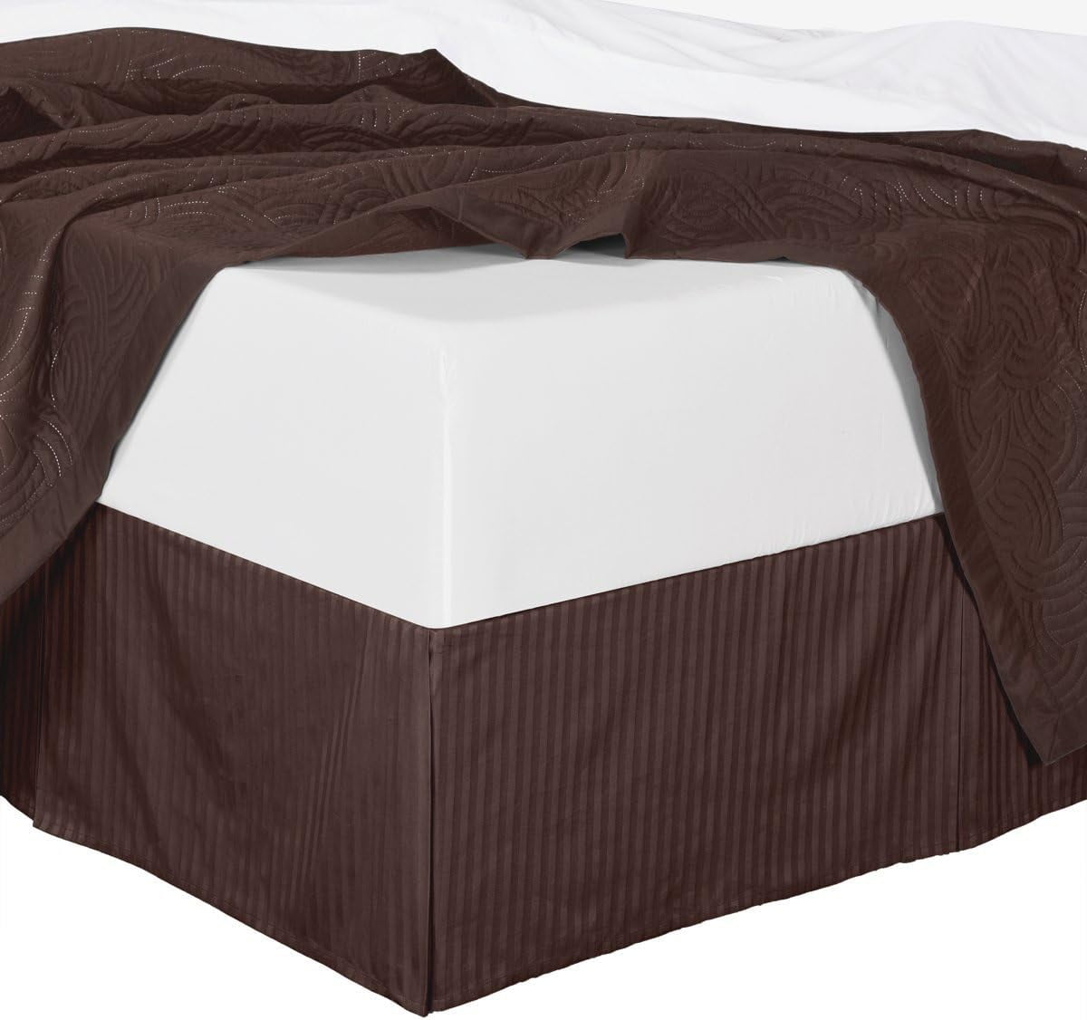 Sheetsnthings Damask Stripes Microfiber Full Bed Skirt with 14-Inch Drop, Chocolate