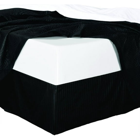 Sheetsnthings Damask Stripes Microfiber King Bed Skirt with 14-Inch Drop, Black