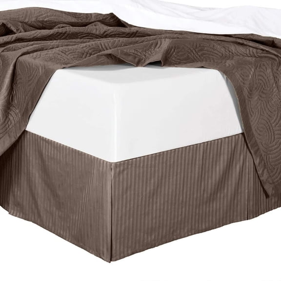 Sheetsnthings Damask Stripes Microfiber King Bed Skirt with 14-Inch Drop, Taupe