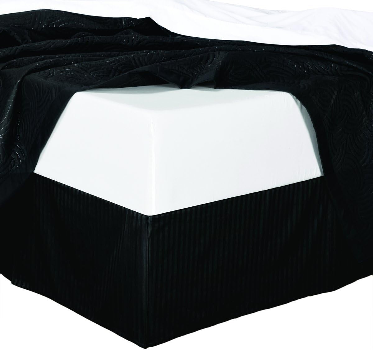Sheetsnthings Damask Stripes Microfiber Queen Bed Skirt with 14-Inch Drop, Black