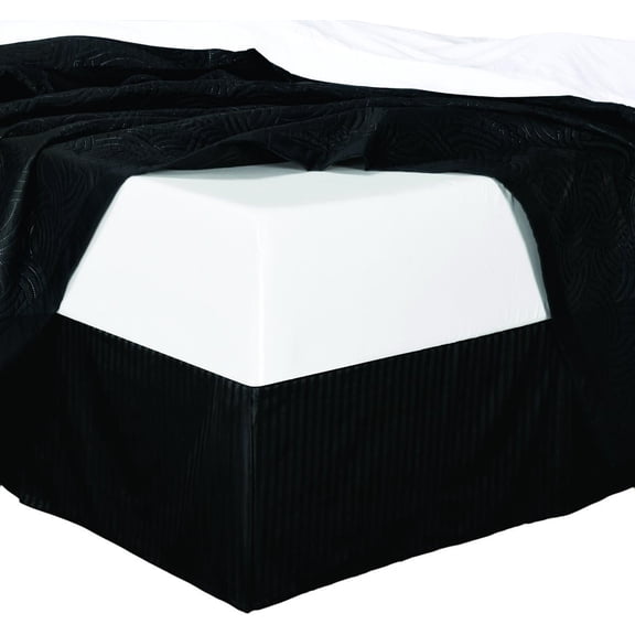 Sheetsnthings Damask Stripes Microfiber Queen Bed Skirt with 14-Inch Drop, Black