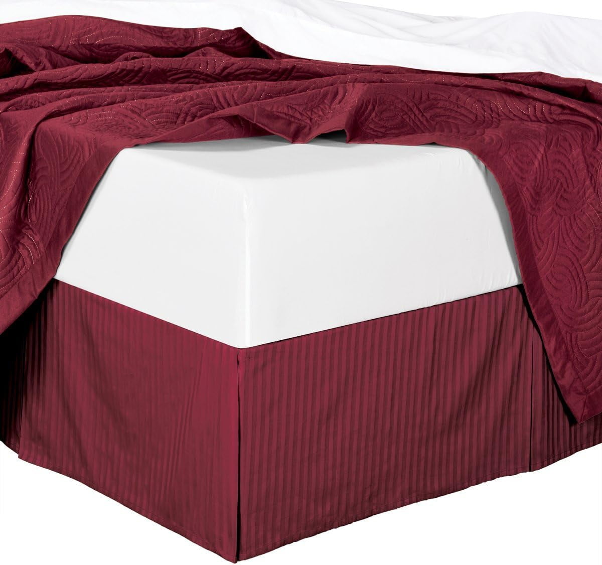 Sheetsnthings Damask Stripes Microfiber Queen Bed Skirt with 14-Inch Drop, Burgundy