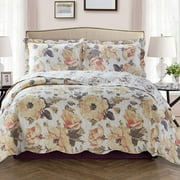 Sheetsnthings Deema Lightweight Coverlets, Full/Queen Over-Sized 3pc Quilt Set 92-Inch Wide x 96-Inch Long Mix of Natural Soft Colors Bedspread
