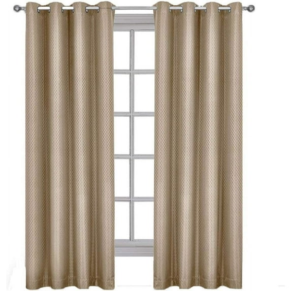 Sheetsnthings Diamond 54-Inch Wide x 63-Inch Long Panel, Set of 2 Jacquard Thermal Insulated Blackout Curtains, Taupe