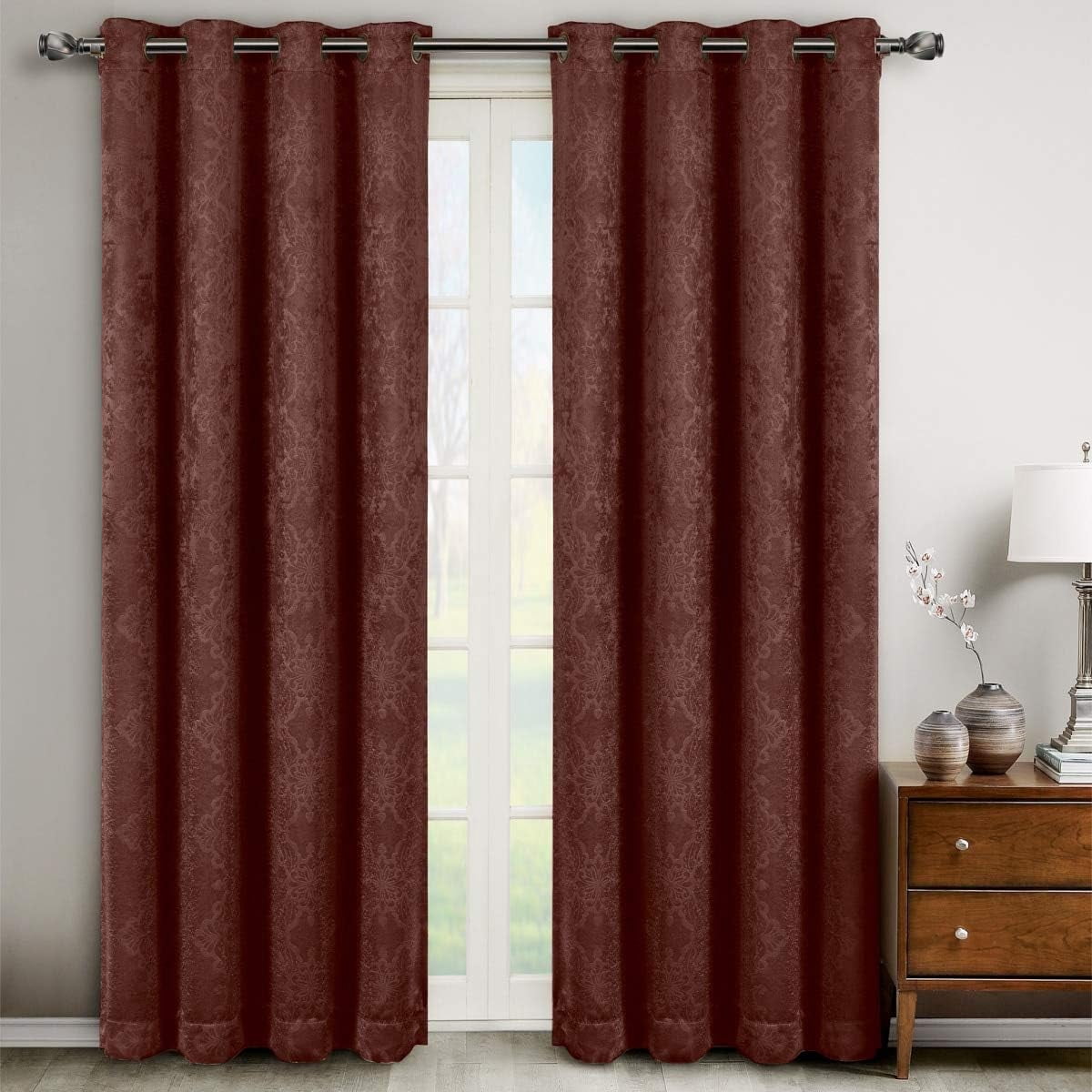 Sheetsnthings Embossed Bella 52-Inch Wide x 96-Inch Long Panel, Set of 2 Grommet Top Blackout Curtain Panels, Chocolate