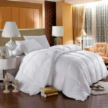 Sheetsnthings Extra Warm Duck Down Comforter (Full-Queen, 90x90) 500TC Solid White Baffle Box, 750-Fill Power, 50oz Winter Weight Fluffy Duvet
