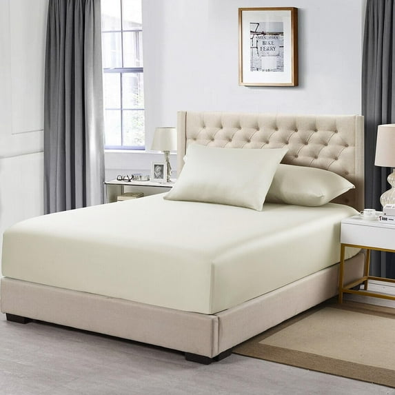 Sheetsnthings Fitted Sheet Only, 100% Cotton 600 Thread Count (King Size, Solid Ivory)