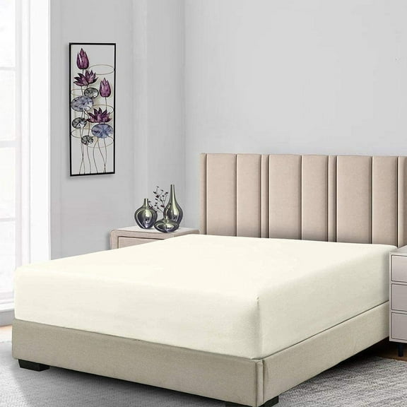 Sheetsnthings Fitted Sheets, 650TC with Pockets (7-10 Inches) Perfect for Low Profile Mattresses, Cotton Blend (Queen, Solid Ivory)