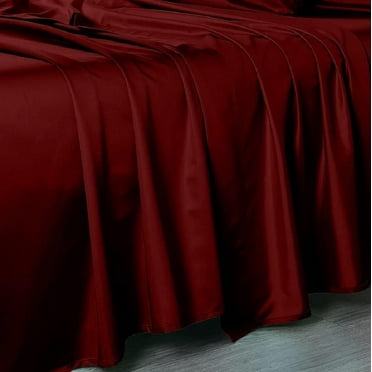 Sheetsnthings Flat Sheet Only- 608 Thread Count Pure Cotton Luxurious Bed Linens (102 Inches x 112 Inches) Solid Burgundy
