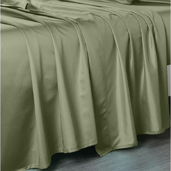 Sheetsnthings Flat Sheet Only (Oversized) 608 Thread Count Pure Cotton Luxurious Bed Linens (120 Inches x 112 Inches) Solid Sage