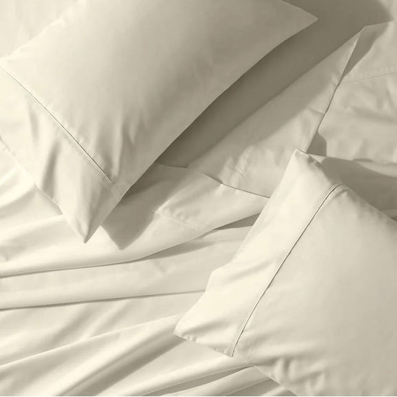 Sheetsnthings Good Weight Pure Cotton Bed Sheet Set (Twin XL Size, Solid Ivory) 16 Inch Deep Pockets- Sateen Woven Soft Sheets