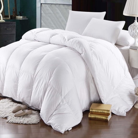 Sheetsnthings Goose-Feather Down Comforter (Full-Queen, 90x90) Pure Cotton Shell, Solid Pattern, Above Medium Weight/64 Ounces of Fill, All Seasons Duvet Insert