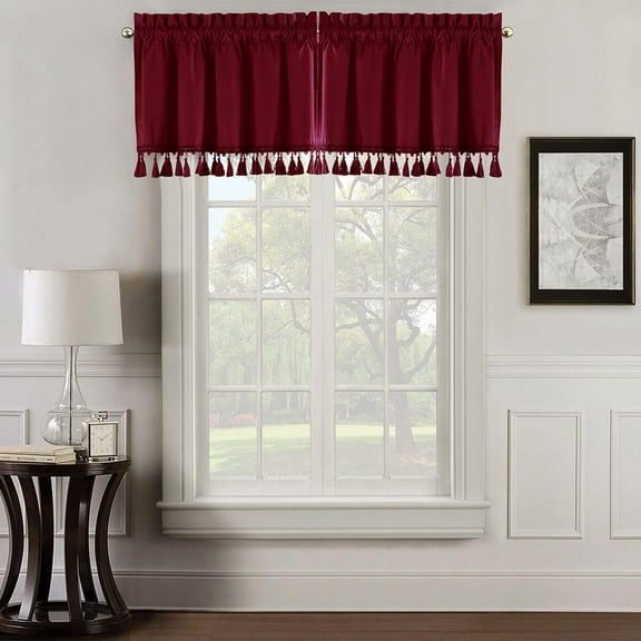 Sheetsnthings Heavyweight Velvet Straight Valance, Burgundy (52x19) Single Rod Pocket Window Valance
