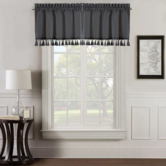 Sheetsnthings Heavyweight Velvet Straight Valance, Grey (52x19) Single Rod Pocket Window Valance