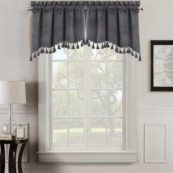 Sheetsnthings Heavyweight Velvet Swag Valances, Set of 2 (35x30) Rod Pocket Window Valances, Grey