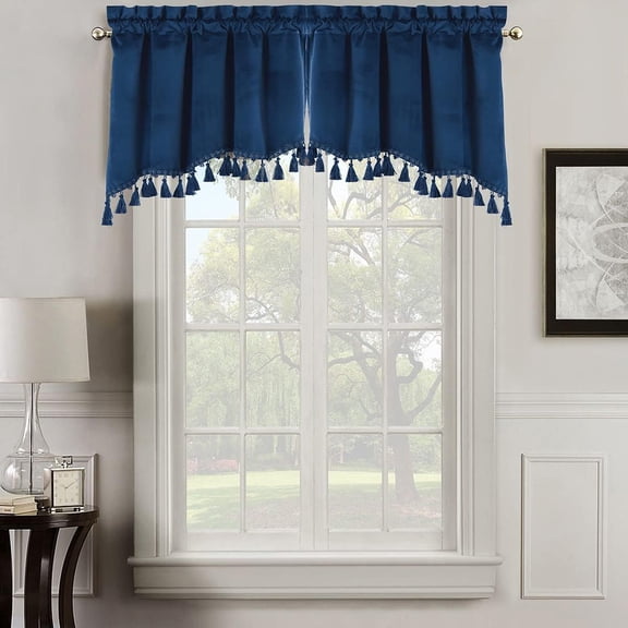 Sheetsnthings Heavyweight Velvet Swag Valances, Set of 2 (35x30) Rod Pocket Window Valances, Navy