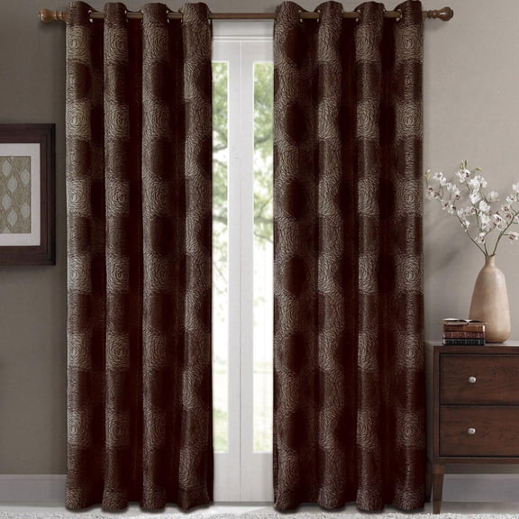 Sheetsnthings Lexington 104-Inch Wide x 63-Inch Long, Set of 2, Jacquard Grommet Window Curtains, Chocolate