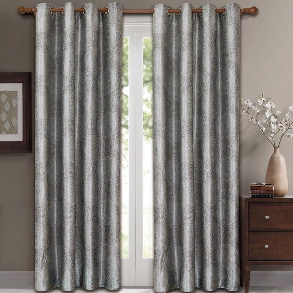 Sheetsnthings Lexington 104-Inch Wide x 84-Inch Long, Set of 2, Jacquard Grommet Window Curtains, Silver