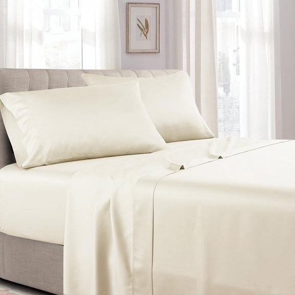 Sheetsnthings Low Profile Cotton Sateen Sheets Set ( 7-10 Inches ) Queen Size-Ivory, 4pc Bed Linens- Made in USA