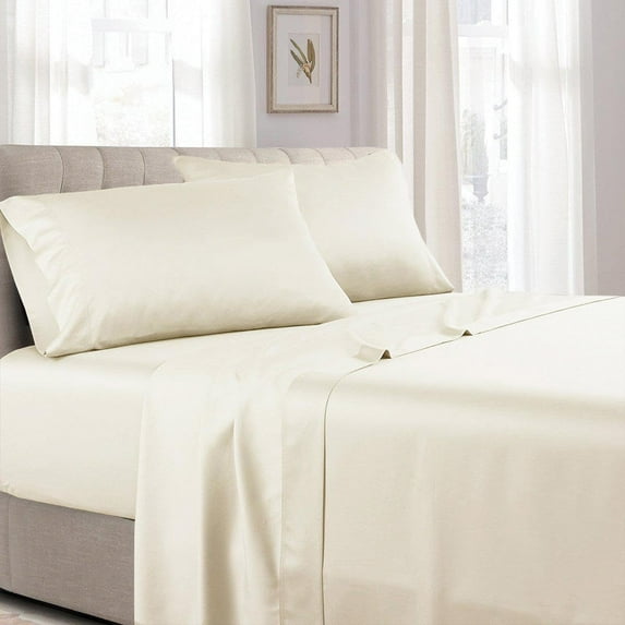 Sheetsnthings Low Profile Cotton Sateen Sheets Set ( 7-10 Inches ) Queen Size-Ivory, 4pc Bed Linens- Made in USA