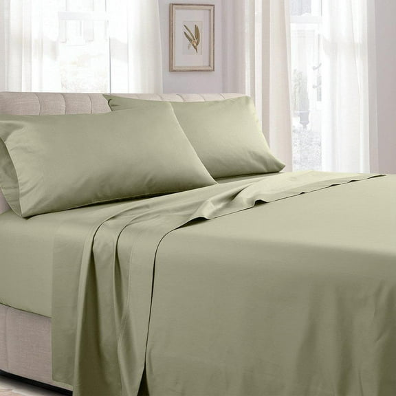 Sheetsnthings Low Profile Cotton Sateen Sheets Set ( 7-10 Inches ) Queen Size-Sage, 4pc Bed Linens- Made in USA