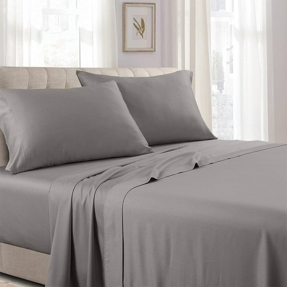 Sheetsnthings Low Profile Cotton Sateen Sheets Set ( 7-10 Inches ) Twin Size-Grey, 3pc Bed Linens- Made in USA