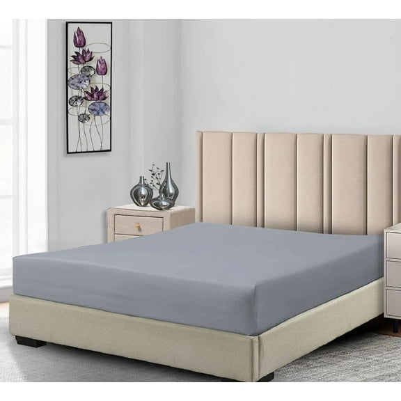 Sheetsnthings Low Profile Fitted Sheet (7-10 Inches) Luxurious Cotton Sateen 500 Thread Count (Queen Size, Grey) Fitted Sheet Only- Made in USA