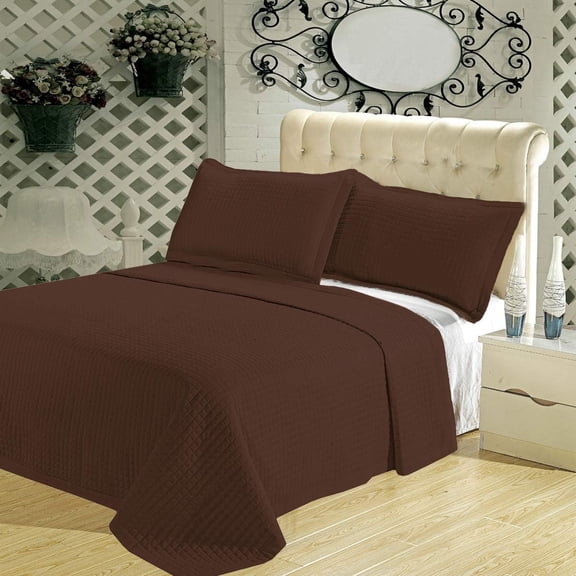 Sheetsnthings Luxury Checkered Quilted Wrinkle Free Microfiber 3 Piece Coverlets Set (Chocolate, Full/Queen)
