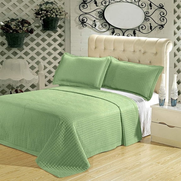 Sheetsnthings Luxury Checkered Quilted Wrinkle Free Microfiber 3 Piece Coverlets Set (Sage, Full/Queen)