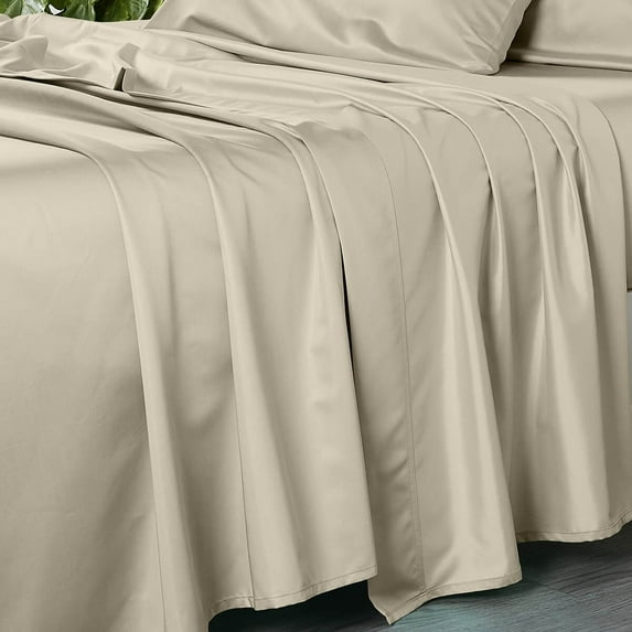 Sheetsnthings Made in USA- Flat Sheet Only (Oversized) 1000 Thread Count Pure Cotton Heavyweight Bed Linens (120 Inches x 112 Inches) Solid Beige