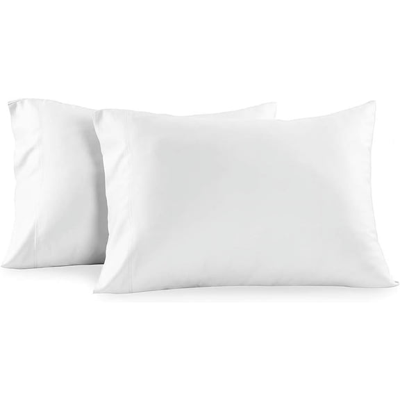 Sheetsnthings Made in USA- Low Profile Cotton Sateen Pillowcases Set (King Size, White) 2pc Pillow Cases