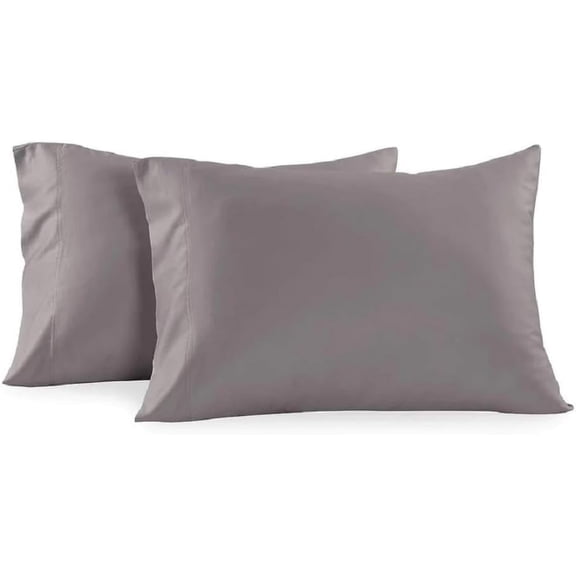 Sheetsnthings Made in USA- Low Profile Cotton Sateen Pillowcases Set (Standard Size, Grey) 2pc Pillow Cases