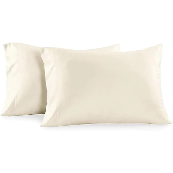 Sheetsnthings Made in USA- Low Profile Cotton Sateen Pillowcases Set (Standard Size, Ivory) 2pc Pillow Cases