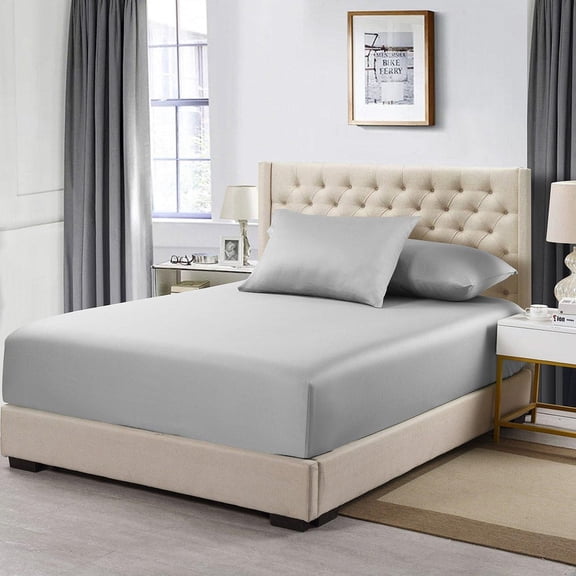 Sheetsnthings Made in USA- Low Profile Fitted Sheet Only (6-10 Inches) Pure Cotton 608 Thread Count, King Size Bottom Bed Sheet, Solid Grey
