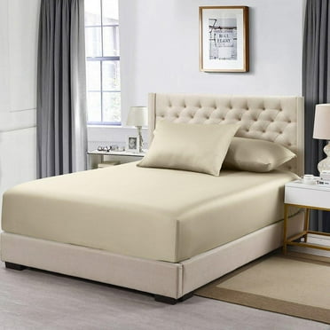Sheetsnthings Made in USA- Low Profile Fitted Sheet Only (6-10 Inches) Pure Cotton 608 Thread Count, Twin Size Bottom Bed Sheet, Solid Beige