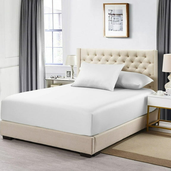 Sheetsnthings Made in USA- Low Profile Fitted Sheet Only (6-10 Inches) Pure Cotton 608 Thread Count, Twin Size Bottom Bed Sheet, Solid White