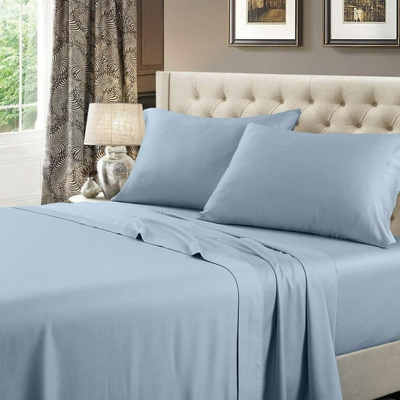 Sheetsnthings Made in USA- Low Profile Sheet Set (6-10 Inches) Pure Cotton 608 Thread Count, Full Size Bed Sheets, Solid Blue