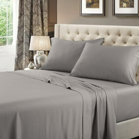 Sheetsnthings Made in USA- Low Profile Sheet Set (6-10 Inches) Pure Cotton 608 Thread Count, Full Size Bed Sheets, Solid Grey