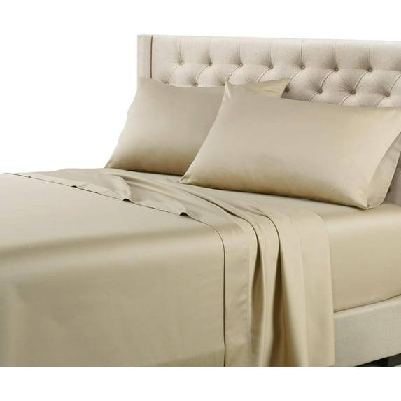 Sheetsnthings Made in USA- Pure Cotton Sheet Set- Extra Deep Pockets (22-Inches) 608 Thread Count, King Size Bed Sheets, Beige