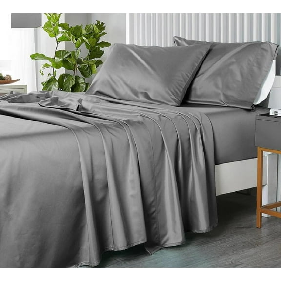 Sheetsnthings Made in USA- Pure Cotton Sheet Set- Extra Deep Pockets (22-Inches) 608 Thread Count, Queen Size Bed Sheets, Grey