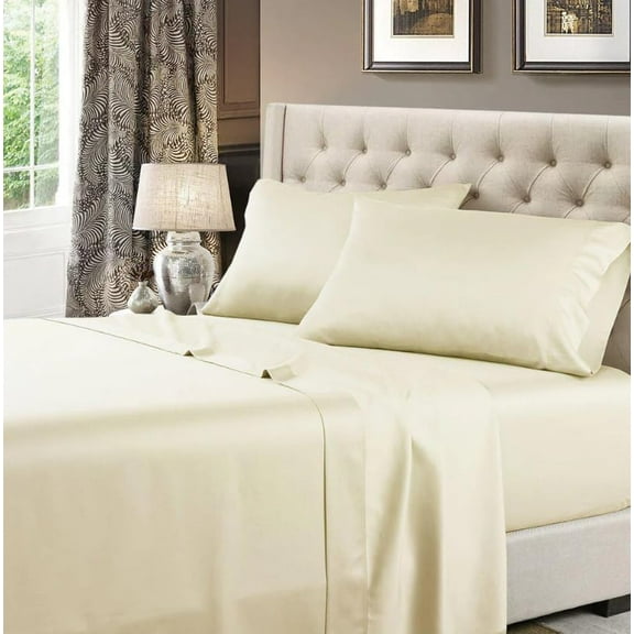 Sheetsnthings Made in USA- Wyoming King Sheet Set (84x84 Inch Bed) 608tc Soft Cotton Sateen Emperor Bed Sheets, Ivory