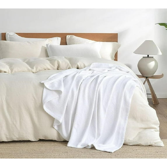 Sheetsnthings Medium Weight 100% Cotton Blanket Jacquard (King/Calking Size 106x92, White) Cozy and Comfortable for All Seasons