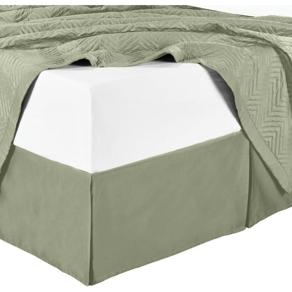 Sheetsnthings Microfiber Bed Skirts (14 inch drop) -California King Size, Solid Sage- Pleated Tailored Bedskirts with Split Corners