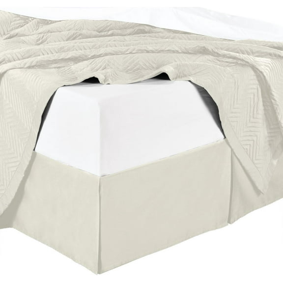 Sheetsnthings Microfiber Bed Skirts (14 inch drop) -Queen Size, Solid Ivory- Pleated Tailored Bedskirts with Split Corners