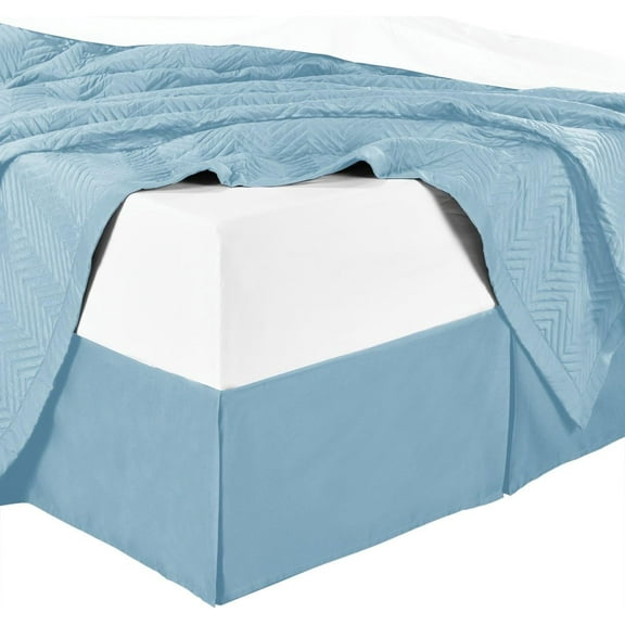 Sheetsnthings Microfiber Bed Skirts (14 inch drop) -Twin Extra Long (XL) Size, Solid Blue- Pleated Tailored Bedskirts with Split Corners