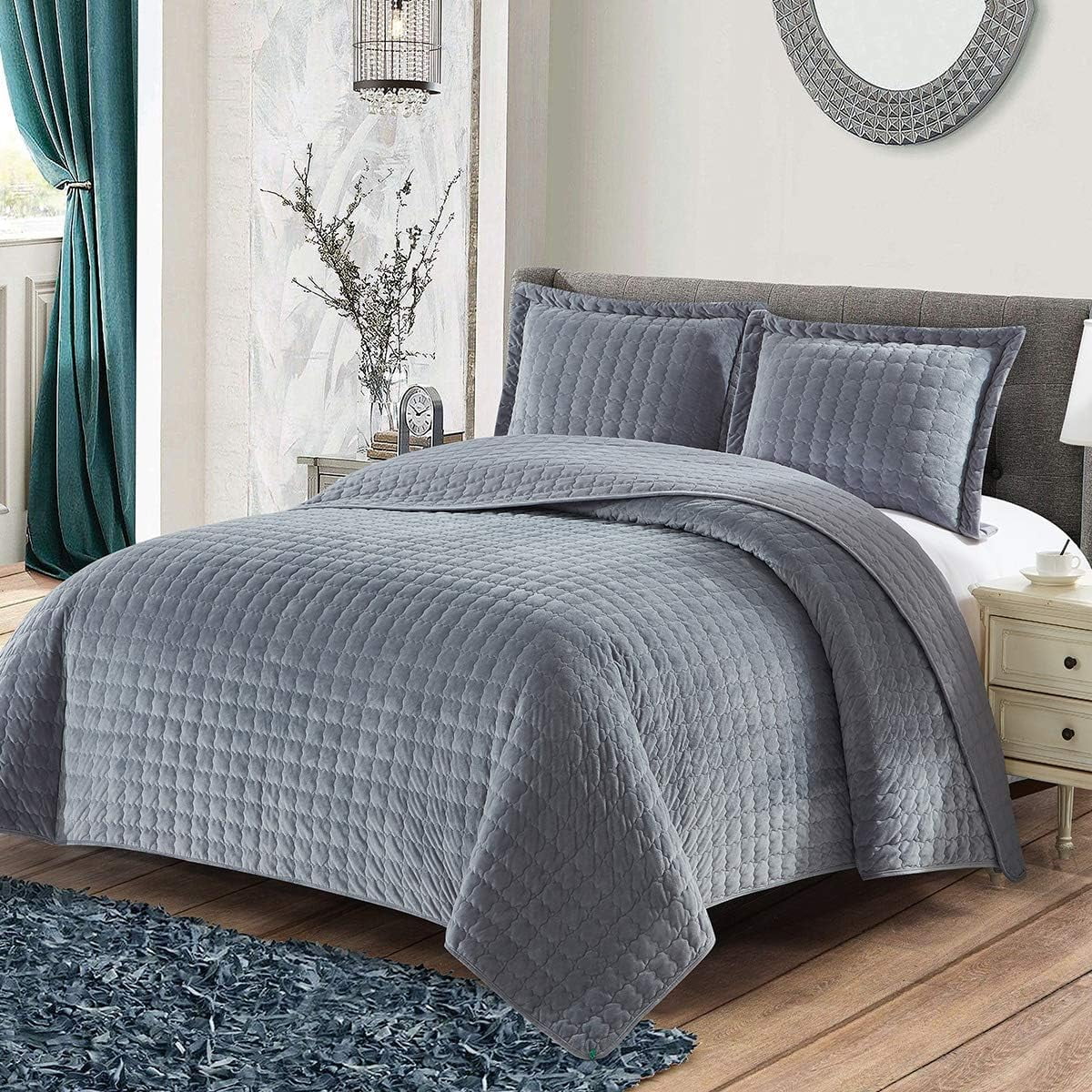 Sheetsnthings Plush Velvet Grey Coverlets, Twin/Twin XL Oversized